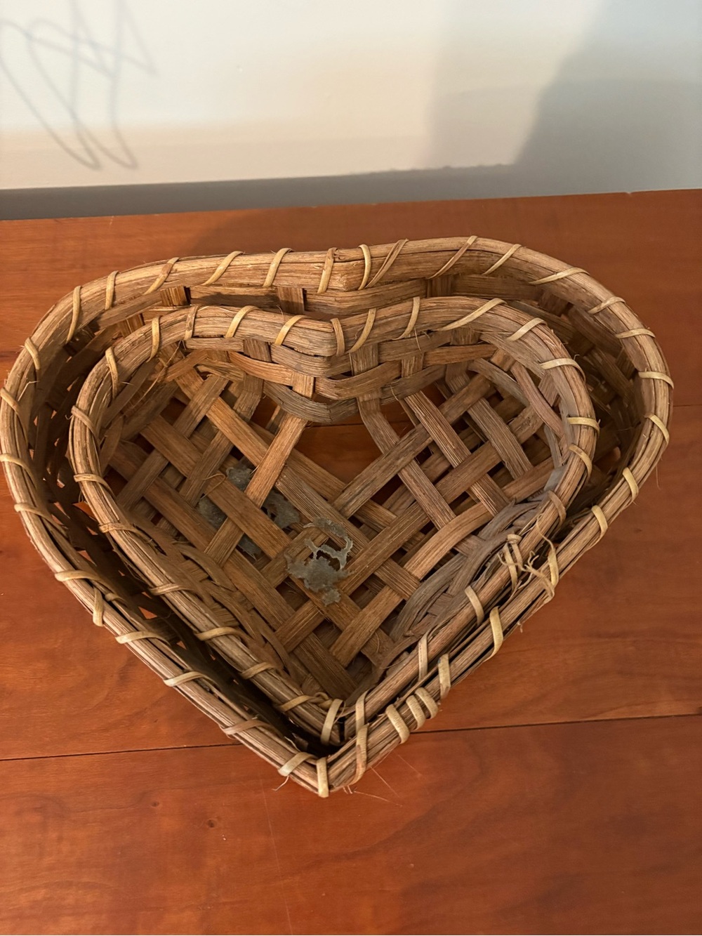 Vintage Heart Shaped Nesting Wicker Baskets Set of 2
